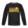 Seattle, Washington Youth Long Sleeve Shirt - Retro Sunrise Youth Long Sleeve Seattle Tee - black