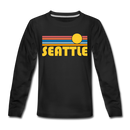 Seattle, Washington Youth Long Sleeve Shirt - Retro Sunrise Youth Long Sleeve Seattle Tee - black