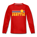 Seattle, Washington Youth Long Sleeve Shirt - Retro Sunrise Youth Long Sleeve Seattle Tee - red