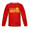 Seattle, Washington Youth Long Sleeve Shirt - Retro Sunrise Youth Long Sleeve Seattle Tee - red