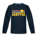 Seattle, Washington Youth Long Sleeve Shirt - Retro Sunrise Youth Long Sleeve Seattle Tee - deep navy