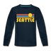 Seattle, Washington Youth Long Sleeve Shirt - Retro Sunrise Youth Long Sleeve Seattle Tee - deep navy