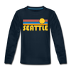 Seattle, Washington Youth Long Sleeve Shirt - Retro Sunrise Youth Long Sleeve Seattle Tee - deep navy