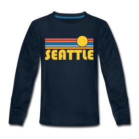 Seattle, Washington Youth Long Sleeve Shirt - Retro Sunrise Youth Long Sleeve Seattle Tee