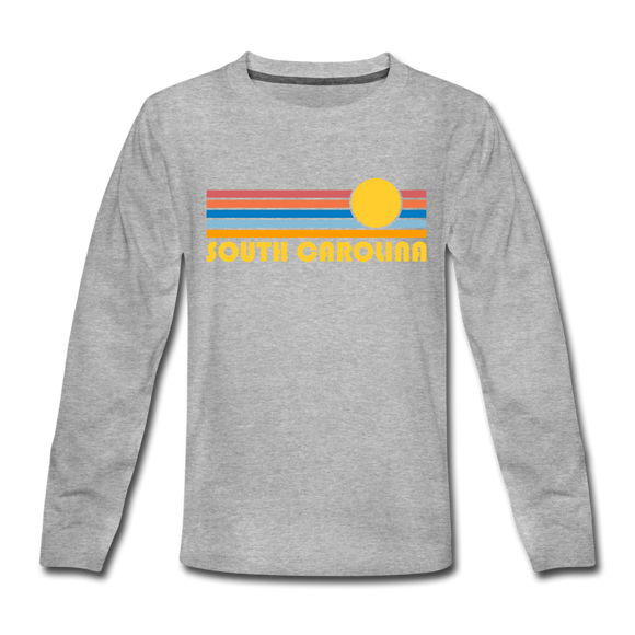 South Carolina Youth Long Sleeve Shirt - Retro Sunrise Youth Long Sleeve South Carolina Tee - heather gray