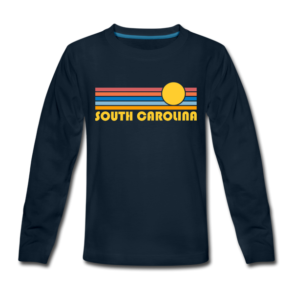 South Carolina Youth Long Sleeve Shirt - Retro Sunrise Youth Long Sleeve South Carolina Tee - deep navy