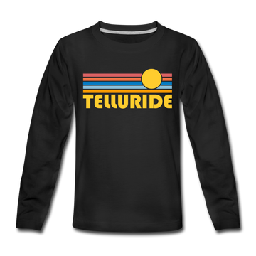 Telluride, Colorado Youth Long Sleeve Shirt - Retro Sunrise Youth Long Sleeve Telluride Tee - black