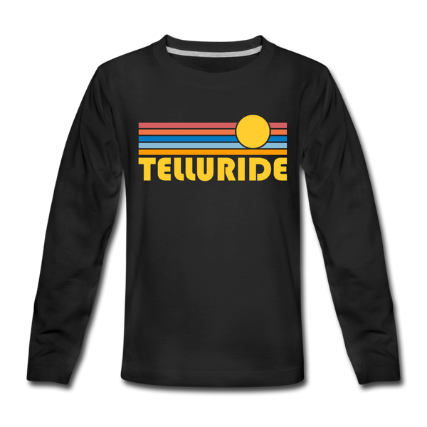 Telluride, Colorado Youth Long Sleeve Shirt - Retro Sunrise Youth Long Sleeve Telluride Tee - black