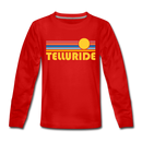 Telluride, Colorado Youth Long Sleeve Shirt - Retro Sunrise Youth Long Sleeve Telluride Tee - red