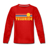 Telluride, Colorado Youth Long Sleeve Shirt - Retro Sunrise Youth Long Sleeve Telluride Tee - red