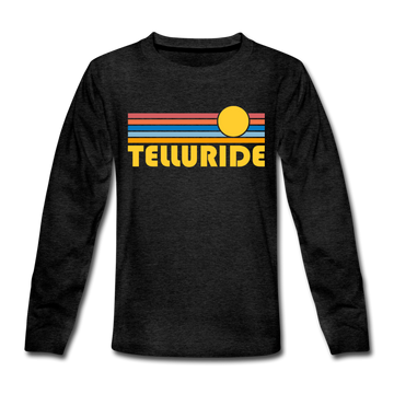 Telluride, Colorado Youth Long Sleeve Shirt - Retro Sunrise Youth Long Sleeve Telluride Tee - charcoal gray