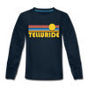 Telluride, Colorado Youth Long Sleeve Shirt - Retro Sunrise Youth Long Sleeve Telluride Tee - deep navy