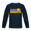 Sarasota, Florida Youth Long Sleeve Shirt - Retro Sunrise Youth Long Sleeve Sarasota Tee - deep navy