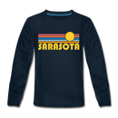 Sarasota, Florida Youth Long Sleeve Shirt - Retro Sunrise Youth Long Sleeve Sarasota Tee - deep navy