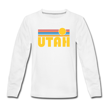 Utah Youth Long Sleeve Shirt - Retro Sunrise Youth Long Sleeve Utah Tee - white