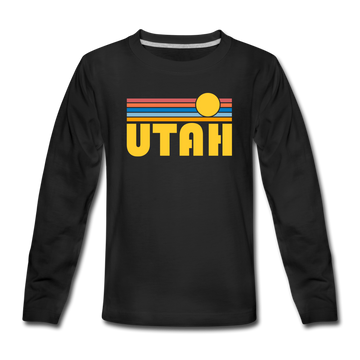Utah Youth Long Sleeve Shirt - Retro Sunrise Youth Long Sleeve Utah Tee - black