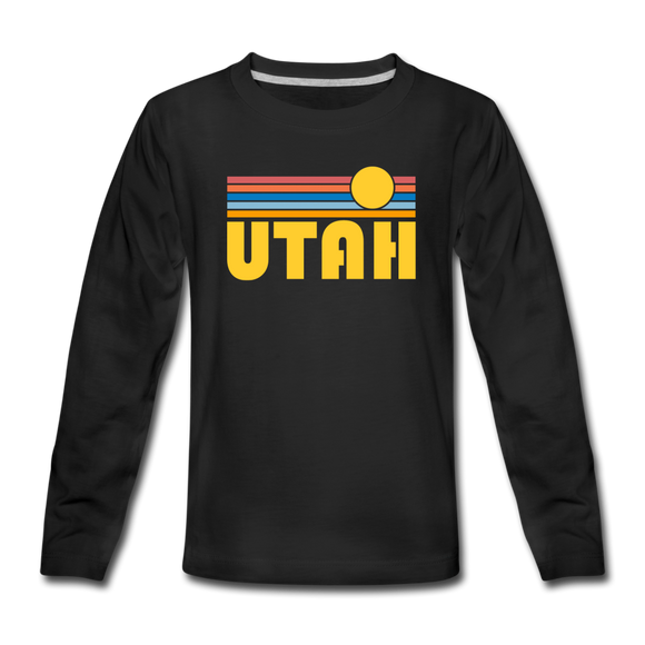 Utah Youth Long Sleeve Shirt - Retro Sunrise Youth Long Sleeve Utah Tee - black