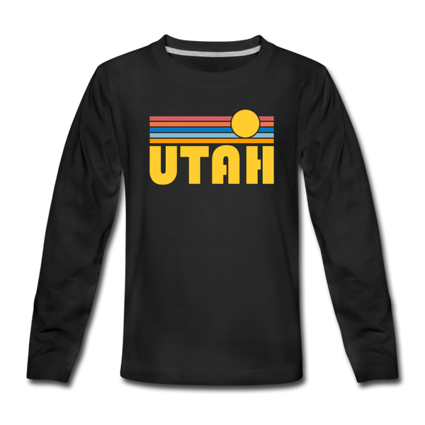 Utah Youth Long Sleeve Shirt - Retro Sunrise Youth Long Sleeve Utah Tee - black