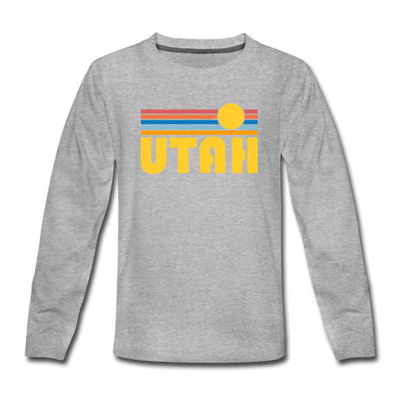 Utah Youth Long Sleeve Shirt - Retro Sunrise Youth Long Sleeve Utah Tee - heather gray