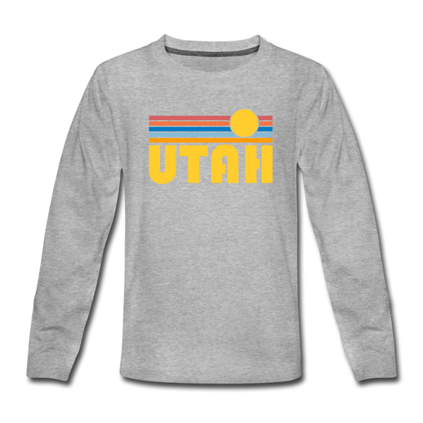 Utah Youth Long Sleeve Shirt - Retro Sunrise Youth Long Sleeve Utah Tee - heather gray
