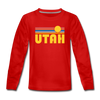 Utah Youth Long Sleeve Shirt - Retro Sunrise Youth Long Sleeve Utah Tee - red