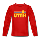 Utah Youth Long Sleeve Shirt - Retro Sunrise Youth Long Sleeve Utah Tee - red