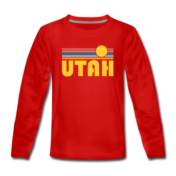 Utah Youth Long Sleeve Shirt - Retro Sunrise Youth Long Sleeve Utah Tee - red