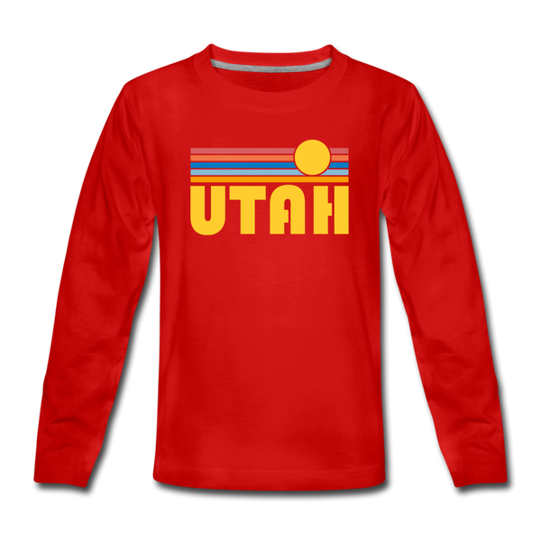 Utah Youth Long Sleeve Shirt - Retro Sunrise Youth Long Sleeve Utah Tee - red