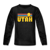Utah Youth Long Sleeve Shirt - Retro Sunrise Youth Long Sleeve Utah Tee - charcoal gray
