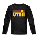 Utah Youth Long Sleeve Shirt - Retro Sunrise Youth Long Sleeve Utah Tee - charcoal gray