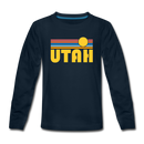 Utah Youth Long Sleeve Shirt - Retro Sunrise Youth Long Sleeve Utah Tee - deep navy