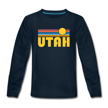 Utah Youth Long Sleeve Shirt - Retro Sunrise Youth Long Sleeve Utah Tee - deep navy