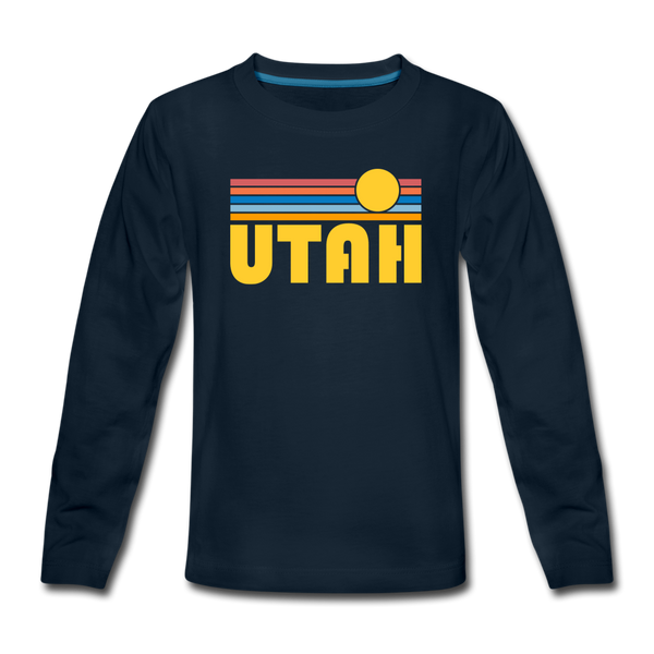 Utah Youth Long Sleeve Shirt - Retro Sunrise Youth Long Sleeve Utah Tee - deep navy