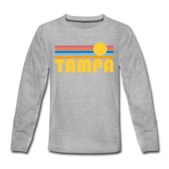 Tampa, Florida Youth Long Sleeve Shirt - Retro Sunrise Youth Long Sleeve Tampa Tee - heather gray