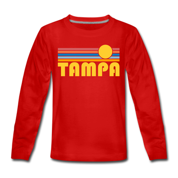 Tampa, Florida Youth Long Sleeve Shirt - Retro Sunrise Youth Long Sleeve Tampa Tee - red