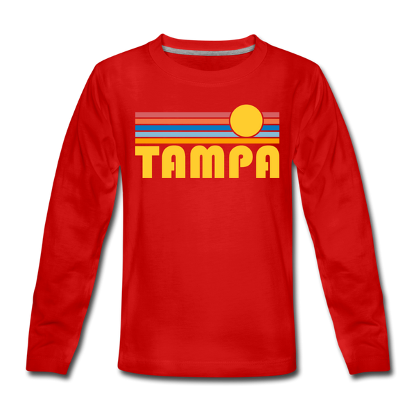 Tampa, Florida Youth Long Sleeve Shirt - Retro Sunrise Youth Long Sleeve Tampa Tee - red