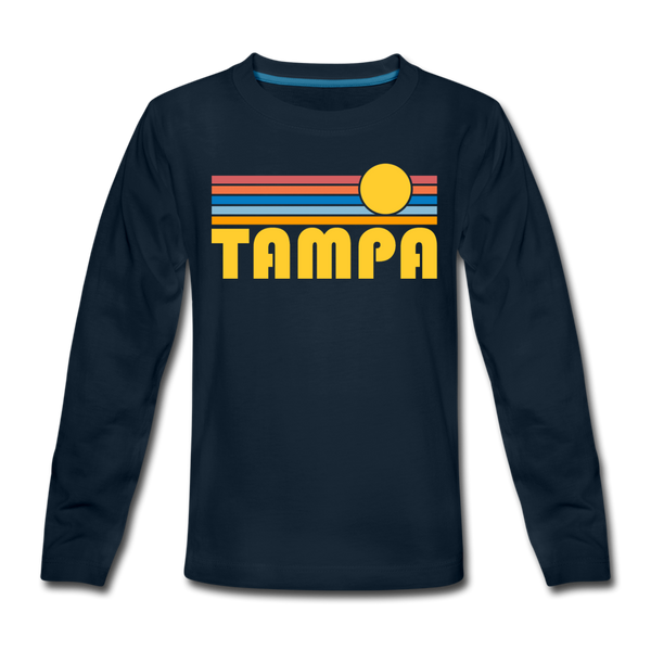 Tampa, Florida Youth Long Sleeve Shirt - Retro Sunrise Youth Long Sleeve Tampa Tee - deep navy