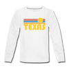 Texas Youth Long Sleeve Shirt - Retro Sunrise Youth Long Sleeve Texas Tee - white