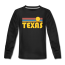 Texas Youth Long Sleeve Shirt - Retro Sunrise Youth Long Sleeve Texas Tee - black