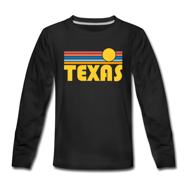 Texas Youth Long Sleeve Shirt - Retro Sunrise Youth Long Sleeve Texas Tee - black