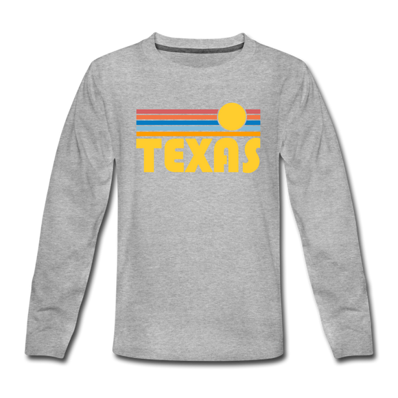 Texas Youth Long Sleeve Shirt - Retro Sunrise Youth Long Sleeve Texas Tee - heather gray