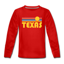 Texas Youth Long Sleeve Shirt - Retro Sunrise Youth Long Sleeve Texas Tee - red