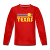 Texas Youth Long Sleeve Shirt - Retro Sunrise Youth Long Sleeve Texas Tee - red