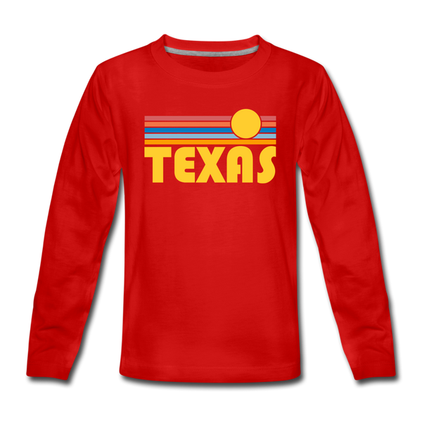 Texas Youth Long Sleeve Shirt - Retro Sunrise Youth Long Sleeve Texas Tee - red