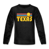 Texas Youth Long Sleeve Shirt - Retro Sunrise Youth Long Sleeve Texas Tee - charcoal gray