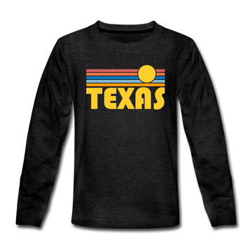 Texas Youth Long Sleeve Shirt - Retro Sunrise Youth Long Sleeve Texas Tee - charcoal gray