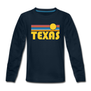 Texas Youth Long Sleeve Shirt - Retro Sunrise Youth Long Sleeve Texas Tee - deep navy