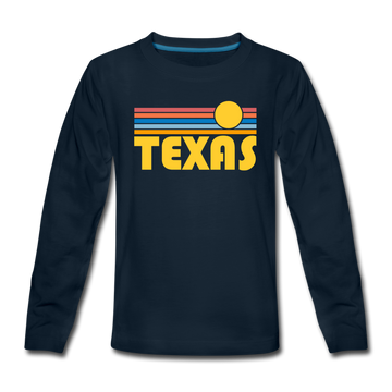 Texas Youth Long Sleeve Shirt - Retro Sunrise Youth Long Sleeve Texas Tee - deep navy