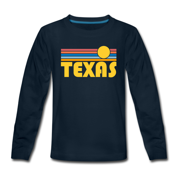 Texas Youth Long Sleeve Shirt - Retro Sunrise Youth Long Sleeve Texas Tee - deep navy