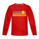 Washington Youth Long Sleeve Shirt - Retro Sunrise Youth Long Sleeve Washington Tee - red